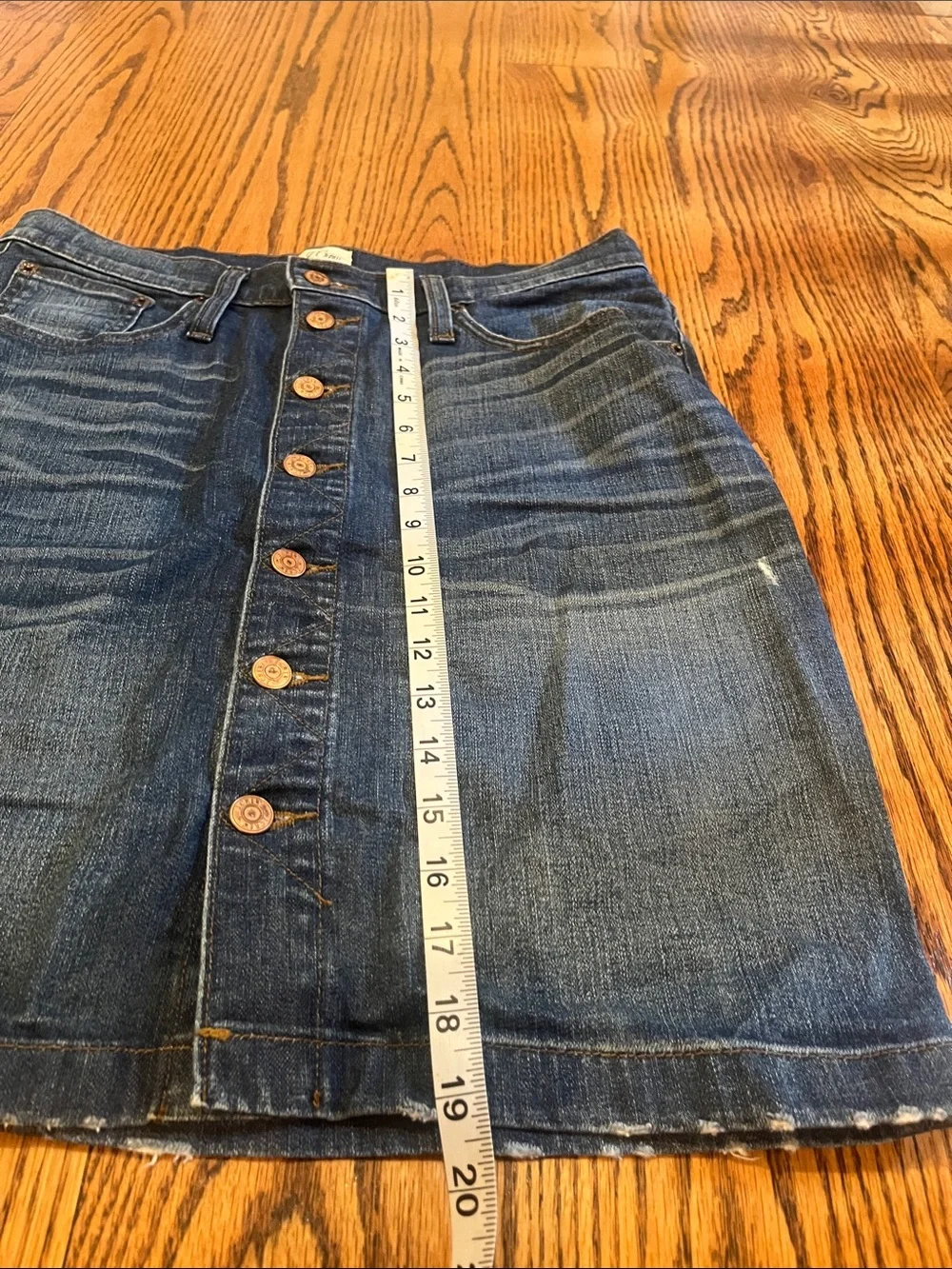 J. Crew Distressed Button-Front Denim Skirt in Dark Blue
